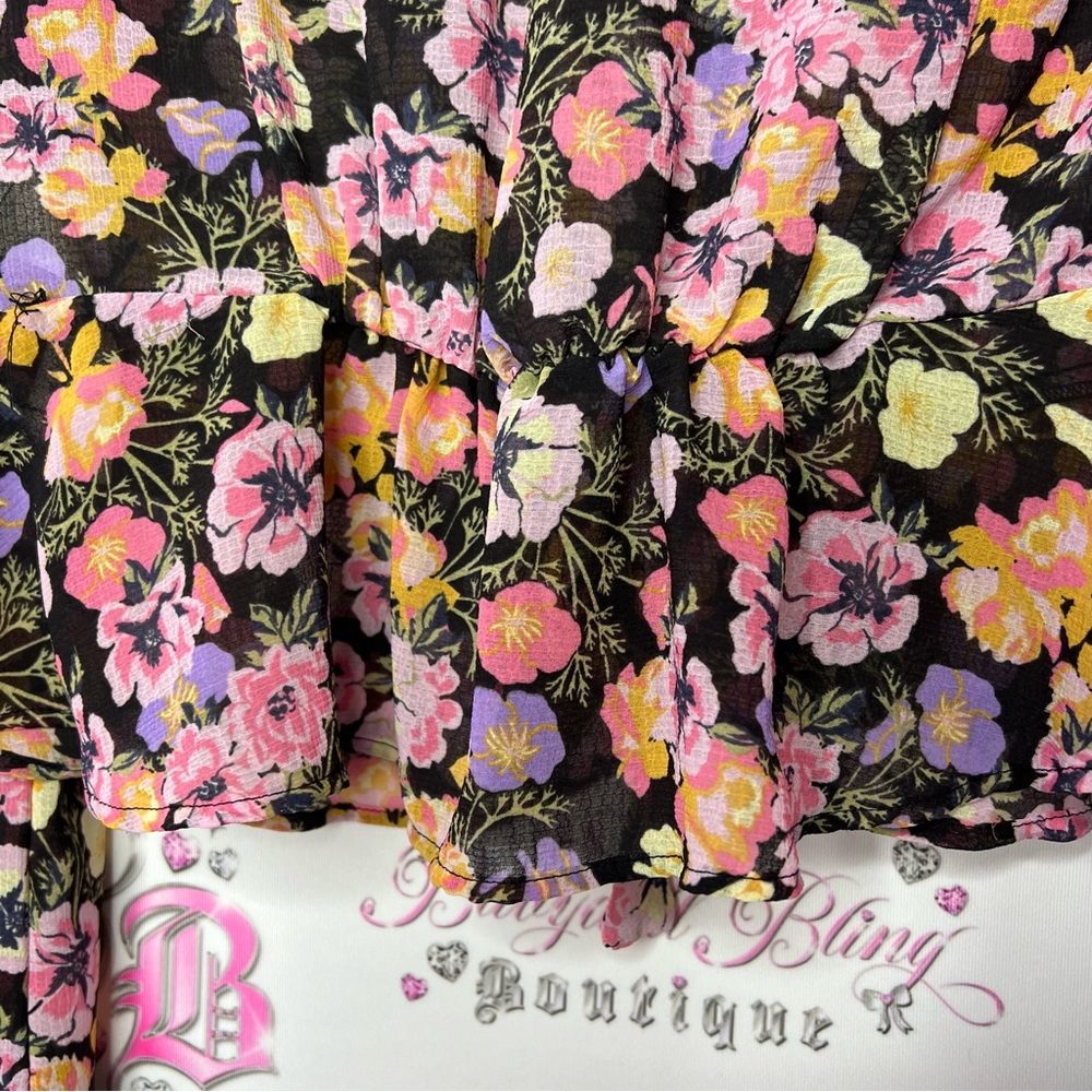 Free people blouse floral flowers rainbow 🌈 mixture neon bow tie ribbon 🎀 - Picture 8 of 14